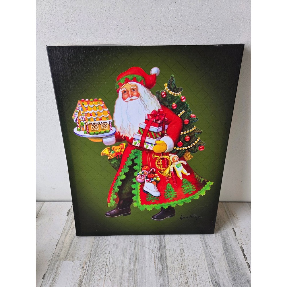Lynn Haney Santa gingerbread picture canvas frame Xmas decor hanging tree decor